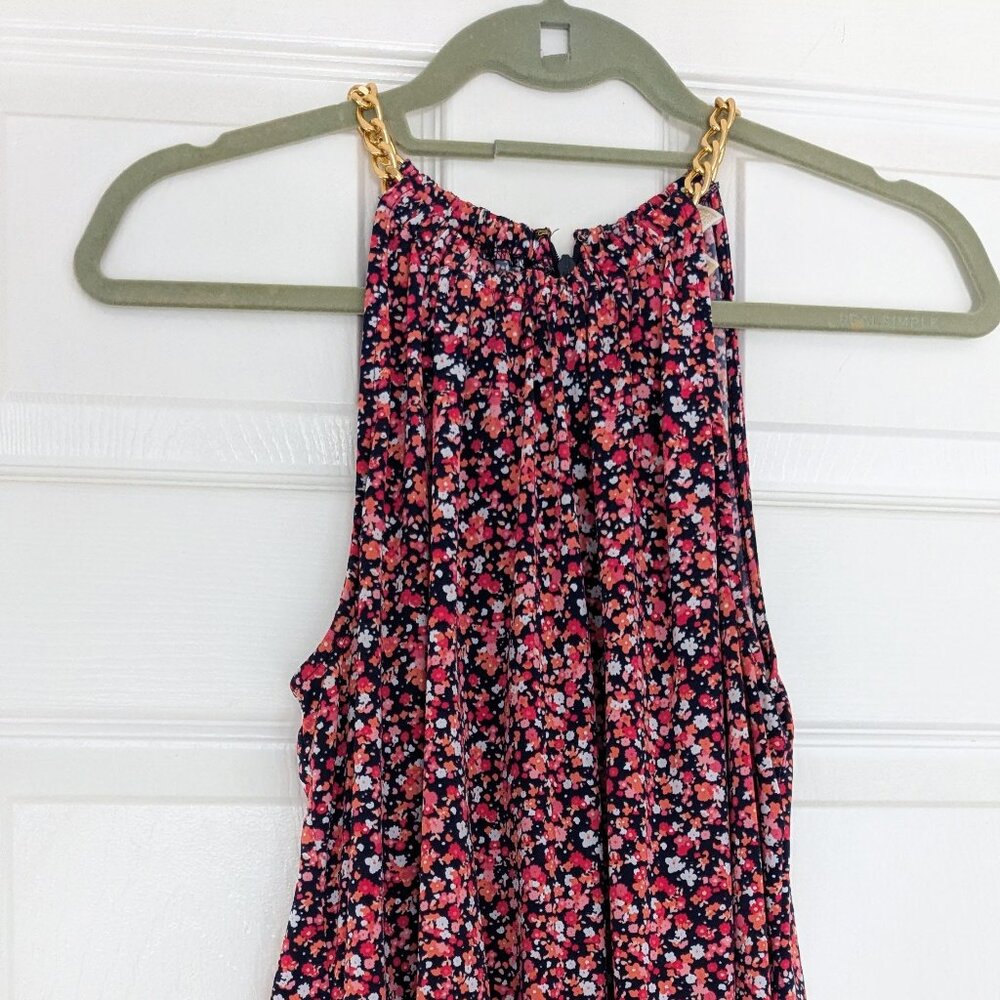 Michael Kors Navy Floral Halter Top with Gold Chain Straps